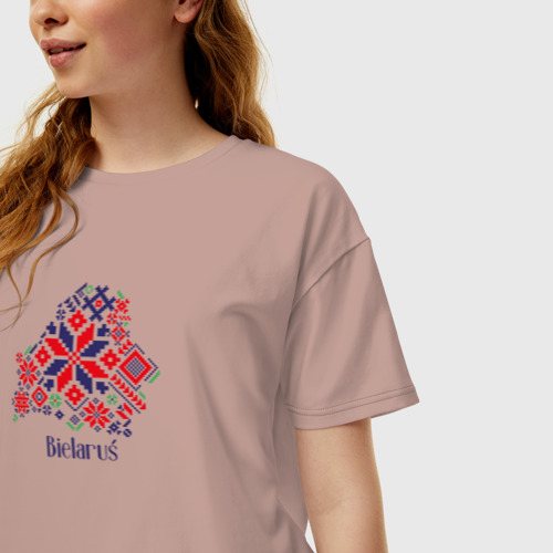 Женская футболка хлопок Oversize Belarus орнамент, цвет пыльно-розовый - фото 3