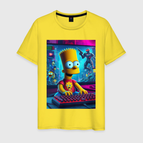 Мужская футболка хлопок Барт Симпсон увлёкся игрой, цвет желтый