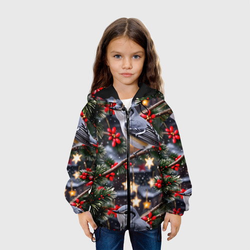Детская куртка 3D Рождественская птица пересмешник, цвет черный - фото 4