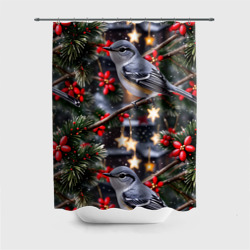 Штора 3D для ванной Рождественская птица пересмешник