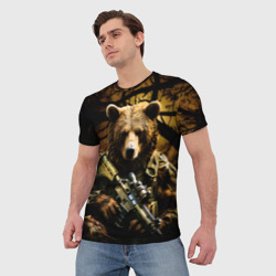 Мужская футболка 3D Медведь солдат в дремучем лесу - фото 2