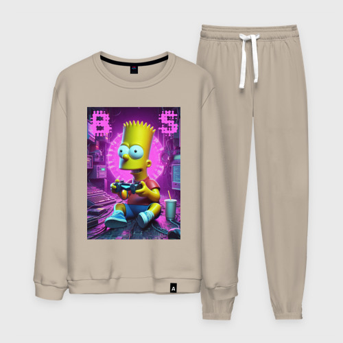 Мужской костюм хлопок с принтом Bart Simpson - cool gamer, вид спереди #2
