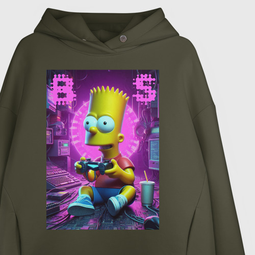 Женское худи Oversize хлопок с принтом Bart Simpson - cool gamer, фото на моделе #1