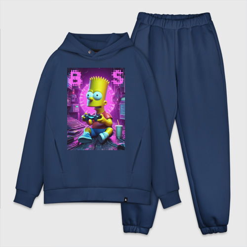 Мужской костюм oversize хлопок с принтом Bart Simpson - cool gamer, вид спереди #2