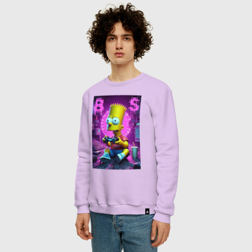 Мужской свитшот хлопок с принтом Bart Simpson - cool gamer, фото на моделе #1