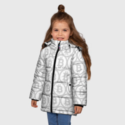 Зимняя куртка для девочек 3D Биткоин патерн на белом фоне - фото 2