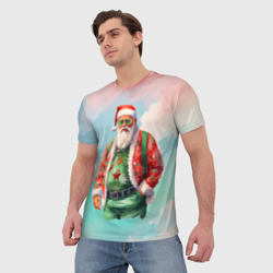 Мужская футболка 3D Санта нараспашку в очках - фото 2