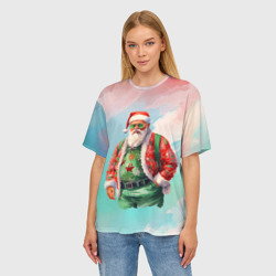 Женская футболка oversize 3D Санта нараспашку в очках - фото 2