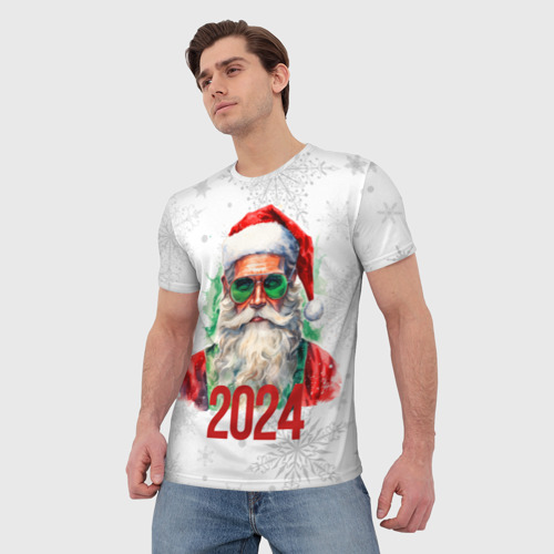 Мужская футболка 3D Санта в зеленых очках, цвет 3D печать - фото 3