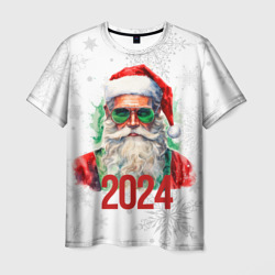 Мужская футболка 3D Санта в зеленых очках