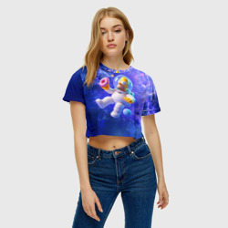 Женская футболка Crop-top 3D Homer Simpson is a brave astronaut - фото 2