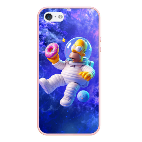 Чехол для iPhone 5/5S матовый Homer Simpson is a brave astronaut, цвет светло-розовый