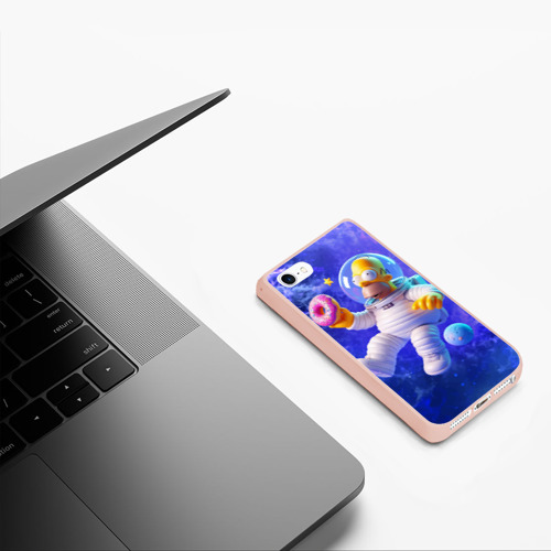 Чехол для iPhone 5/5S матовый Homer Simpson is a brave astronaut, цвет светло-розовый - фото 5