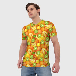 Мужская футболка 3D Апельсины, бананы, киви, лимоны - фото 2