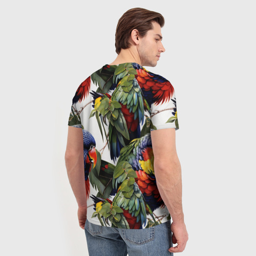 Мужская футболка 3D с принтом Яркие попугаи, вид сзади #2