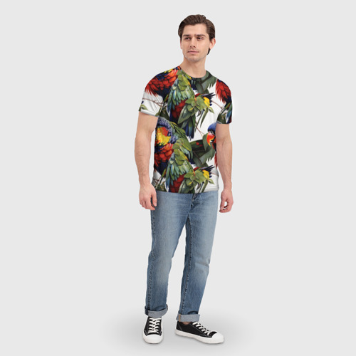 Мужская футболка 3D с принтом Яркие попугаи, вид сбоку #3