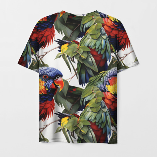 Мужская футболка 3D с принтом Яркие попугаи, вид сзади #1