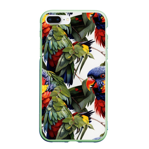 Чехол для iPhone 7Plus/8 Plus матовый с принтом Яркие попугаи, вид спереди #2