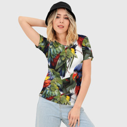 Женская футболка 3D Slim Яркие попугаи - фото 2