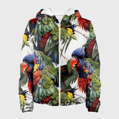 Женская куртка 3D Яркие попугаи, цвет белый