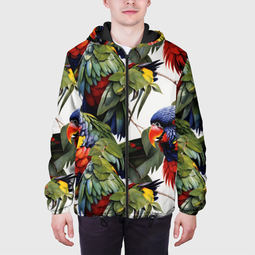 Мужская куртка 3D с принтом Яркие попугаи, вид сбоку #3