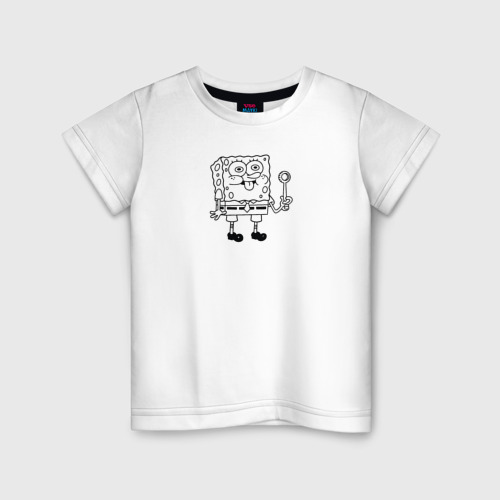 Детская футболка из хлопка с принтом Спанч Боб пускает пузыри, вид спереди №1