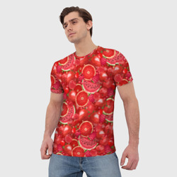 Мужская футболка 3D Красные фрукты и ягоды - фото 2