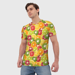 Мужская футболка 3D Фон с экзотическими фруктами - фото 2