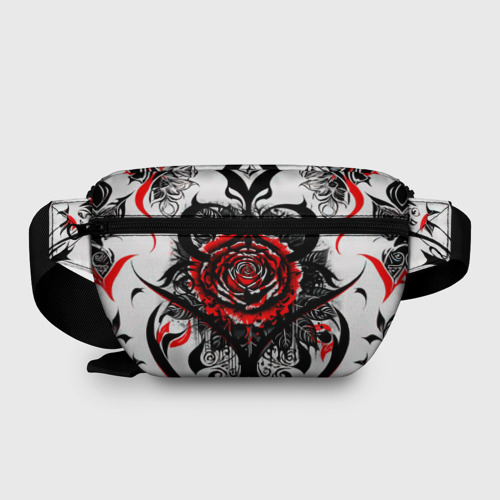 Поясная сумка 3D с принтом Узоры и роза, вид сзади #1
