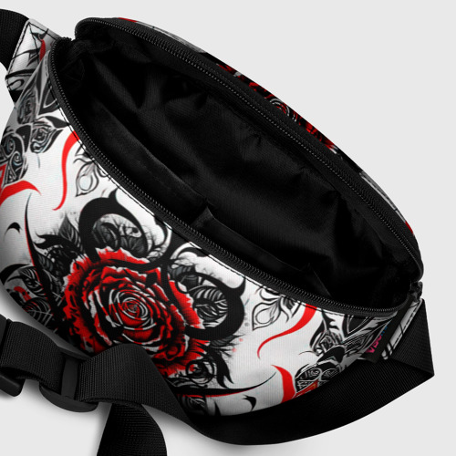 Поясная сумка 3D с принтом Узоры и роза, фото #6
