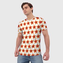 Мужская футболка 3D Красные звезды с контуром - фото 2