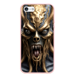 Чехол для iPhone 5/5S матовый Черно золотой монстр - морской дьявол Ктулху
