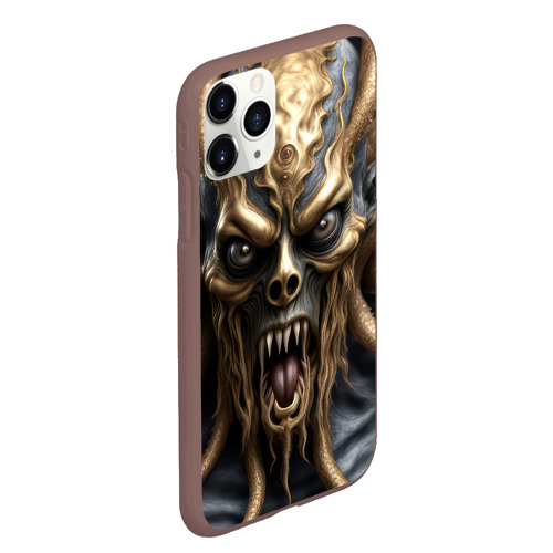 Чехол для iPhone 11 Pro Max матовый с принтом Черно золотой монстр - морской дьявол Ктулху, вид сбоку #3