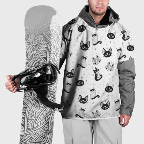 Накидка на куртку 3D Черно-белые магические котики - паттерн, цвет 3D печать
