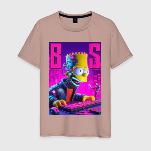 Мужская футболка хлопок Bart Simpson - cyber gamer, цвет пыльно-розовый