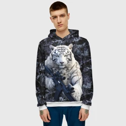 Мужская толстовка 3D Белый тигр солдат - фото 2