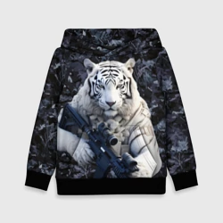 Детская толстовка 3D Белый тигр солдат