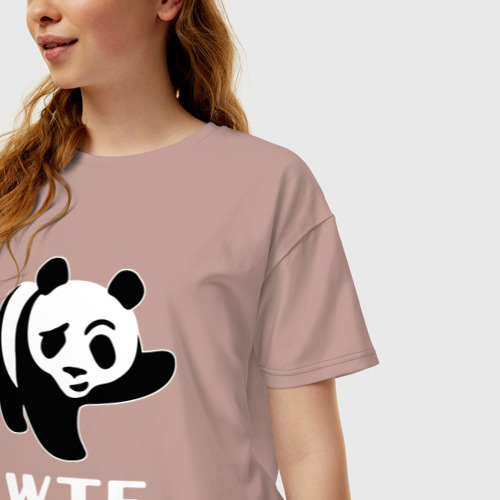 Женская футболка хлопок Oversize WTF panda, цвет пыльно-розовый - фото 3