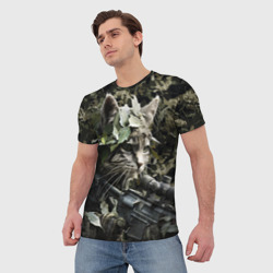 Мужская футболка 3D Кот снайпер в камуфляже - фото 2