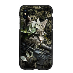 Чехол для iPhone XS Max матовый Кот снайпер в камуфляже