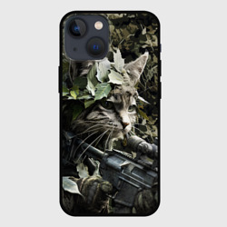 Чехол для iPhone 13 mini Кот снайпер в камуфляже
