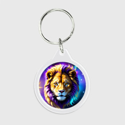 Брелок круглый Голова мультяшного льва в космосе