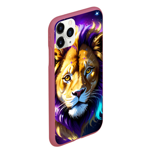 Чехол для iPhone 11 Pro Max матовый Голова мультяшного льва в космосе, цвет малиновый - фото 3