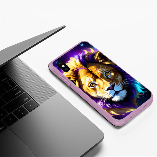 Чехол для iPhone XS Max матовый Голова мультяшного льва в космосе, цвет сиреневый - фото 5