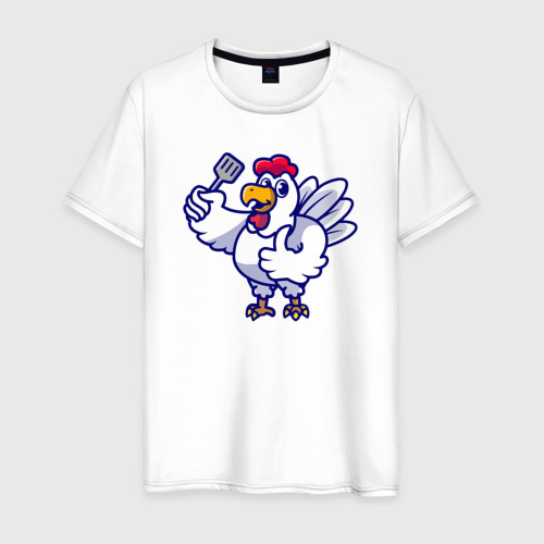 Мужская футболка из хлопка с принтом Курочка повар, вид спереди №1