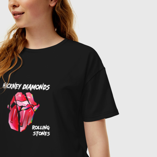 Женская футболка хлопок Oversize The Rolling Stones - Diamonds tongue, цвет черный - фото 3