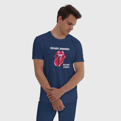 Мужская пижама хлопок The Rolling Stones - Diamonds tongue, цвет темно-синий - фото 3