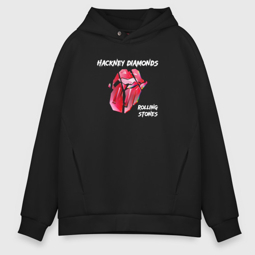 Мужское худи Oversize хлопок The Rolling Stones - Diamonds tongue, цвет черный