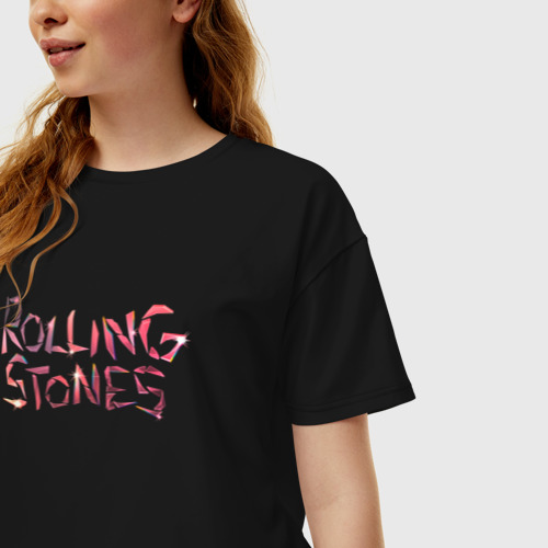 Женская футболка хлопок Oversize The Rolling Stones - logo, цвет черный - фото 3