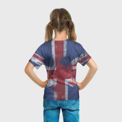 Футболка с принтом Rolling Stones - Great britain для ребенка, вид на модели сзади №3. Цвет основы: белый